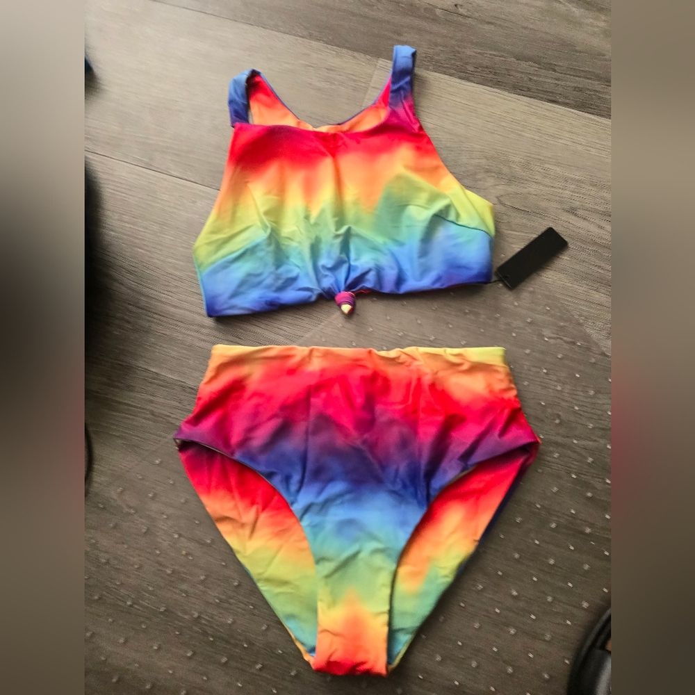 Women's Knot Scoop Neck Bikini Set Ruched High Waisted Two Piece Swimsuits Tanki